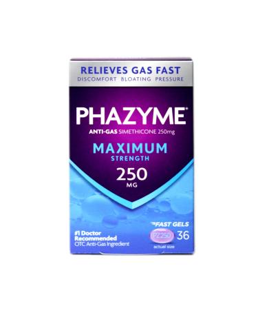 Phazyme Maximum Strength 250mg Anti-Gas Simethicone Soft Gels 36 ea