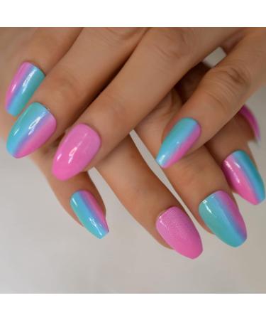 24pcs Chameleon Ombre Short Almond False Nails - Shiny Art Nails for Women & Girls | International Shipping - Buy Online on GoSupps.com