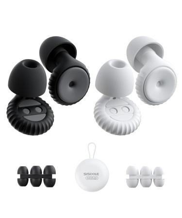 2 Pairs of Ear Plugs for Sleeping Made of Ultra-Comfortable Silicone with Passive Noise Reduction Technology for Noise Reduction 45 dB 8 Ear Tips in XS/S/M/L Black+White