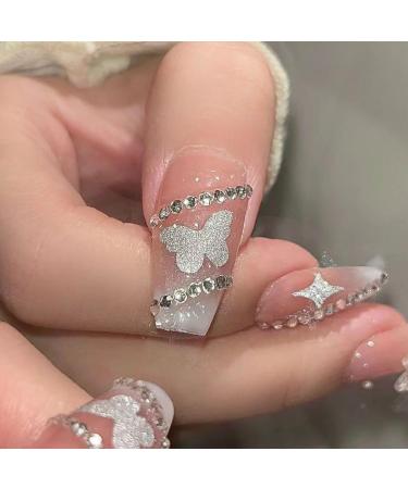 Temperament manicure sweet and cool milky white gradient butterfly nail patch fake nails wearing nail products detachable handmade.(M) - Buy Online on GoSupps.com