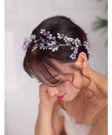 Purple Bridal Wedding Hair Vine - Denifery Natural Stone & Crystal Headpiece - Buy Online on GoSupps.com