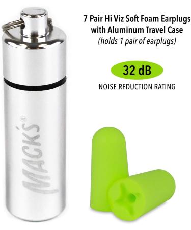 Mack's Hi Viz Soft Foam Earplugs - 7 Pair with Travel Case | 32dB NRR | Comfortable & Safe for Work Industrial and Motorsports - International Shipping Available - Buy Online on GoSupps.com