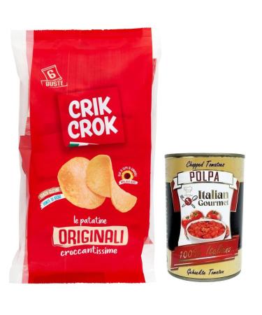 Italian Gourmet E.R. Crik Crok Le Patatine Originali Gluten Free Potato Chips Savory Snacks Pack of 150 g Each Pack Contains 6 x 25g Sachets + Tomato Pulp Italian Gourmet Tomato Pulp 400
