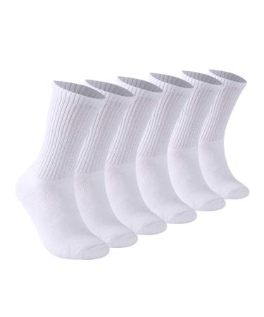 6 Pack Women Cotton Diabetic Non Elastic Loose Socks Gentle Grip Wide Top Ladies Diabetic Socks for Poor Circulation Non-Binding Seamless Soft Top Socks Hosiery Size 4-7 4-7 White - 6 Pairs