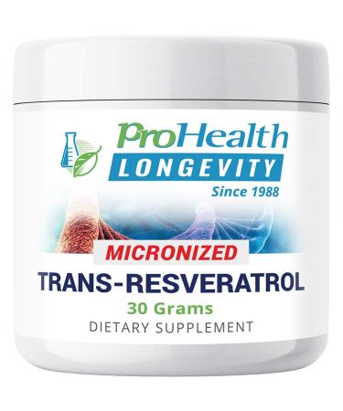 ProHealth Longevity Micronized Trans Resveratrol Powder 30 Grams - 98% Pure Pharmaceutical Grade, 1000 mg per Scoop, Superior Absorption and Bioavailability