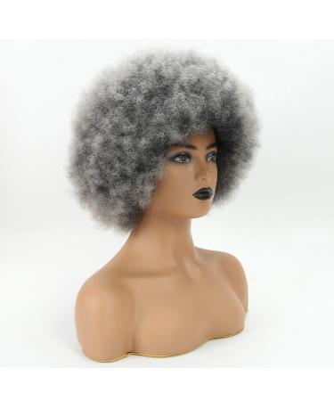 Smoky Gray Short Afro Wig for Black Women - Unisex Large Bouncy Kinky Curly Synthetic Wig - Buy Online on GoSupps.com