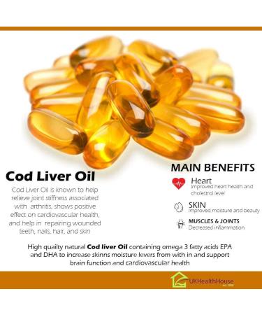 Premium Cod Liver Oil Capsules 1000mg x 60 - High Strength Omega-3 Fatty Acids with Vitamin A & D - EPA and DHA - 60 Count - Buy Online on GoSupps.com