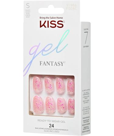 KISS Gel Fantasy Press-On Nails Glittery Pink Short Length Oval Shape 24 count - Buy Online on GoSupps.com