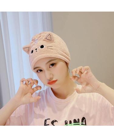 Hair Towel Wrap - Cute Cat Coral Fleece Drying Hat for Women & Girls - Pink Bath Hair Hat - Buy Online on GoSupps.com