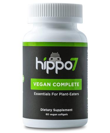 Hippo7 Vegan Complete Multivitamin Vitamin B12 Vitamin D Omega-3 DHA+EPA Calcium Iodine Zinc & Iron. (1 Bottle 60 Softgels)