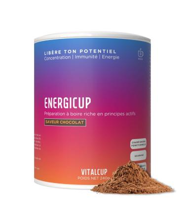 Energicup | Energizing drink preparation with guarana and adaptogenic mushrooms | Chocolate flavor | Concentration Immunity Energy | 240g 30 doses 1 month | Gluten-free | Made in France