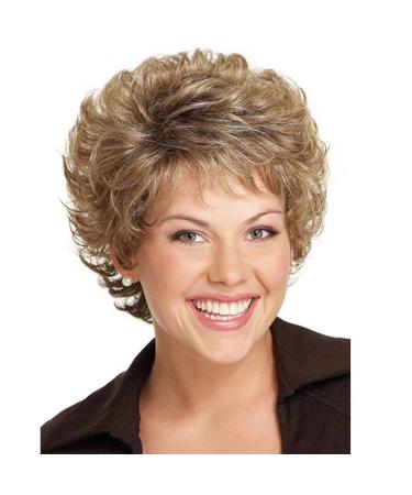 Fleurapance woman women supernatural short light gold wig bobo head bob - style curly wave synthetic heat resistant with pony like real hair curly lure fashionable a blonde wig