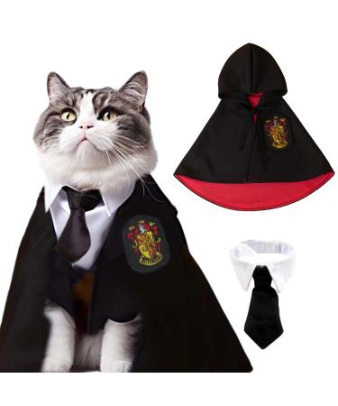 Vercico cat costume with tie cats costume animals dog costume halloween lion motif embroidery magic for cats pet dress cosplay clothing for pets kitten m
