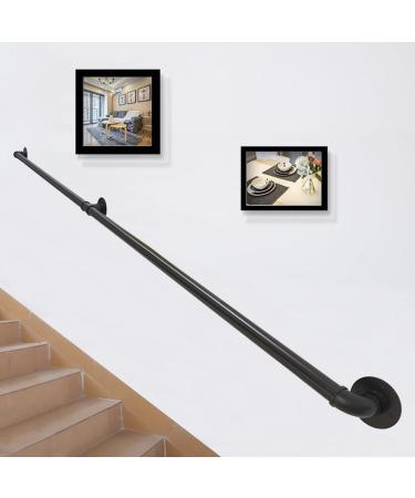 Handrail 1ft -20ft Banister Stairs Indoor Outdoor Steps Railing Staircases Railings Handrails for Disabled Elderly Kids Black Metal Wrought Iron Safety Support Rod (Size : 15ft/45