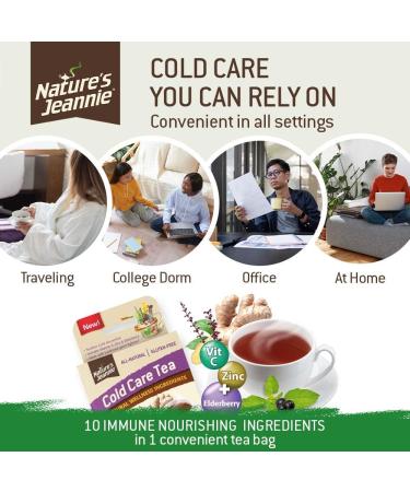 Nature's Jeannie Cold Care Tea - Peppermint Herb Flavor - 9 Tea Bags with Zinc, Vitamin C, Elderberry - Soothes Cold Discomfort - Buy Online on GoSupps.com