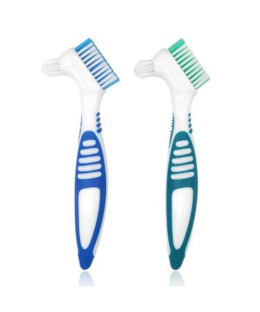 ALLY-MAGIC Denture Brush Denture Cleaning Brush Set False Teeth Brush for Cleaning Retainers Y6-SMJYS (Blue & Green)