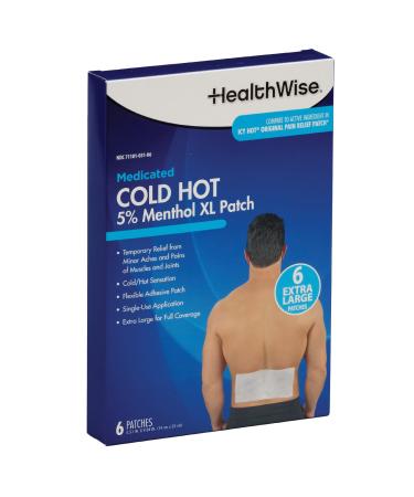 HealthWise Cold Hot Medicated Menthol XL Patch | 5% Menthol | Back and Large Areas | 5.51 x 9.84 | 6-Count | Paraben-Free | Soothes Minor Aches and Pains | Super-Size Relief