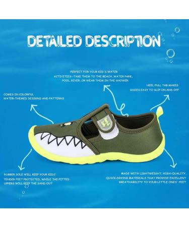 Nerteo Boys Girls Cute Aquatic Water Shoes | Olive/Shark | Size 10 Toddler - Buy Online on GoSupps.com