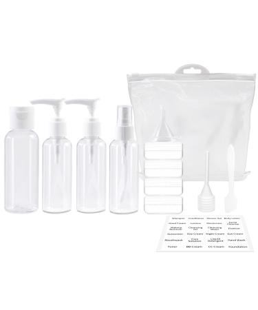 VELOCVIL Empty Travel Bottles for Toiletries, Set of 12 TSA Approved Travel Size Containers with Toiletry Bag for Airport, Traveling, Refillable Cosmetic, Liquid, Skincare, Shampoo, Clear