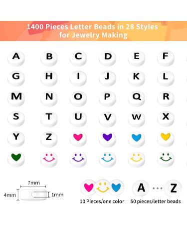 ARTDOT 1400 PCS Letter Beads Kit for Bracelets Making - 28 Styles Alphabet, Smiley Face, Heart Beads - Craft for Girls - Buy Online on GoSupps.com