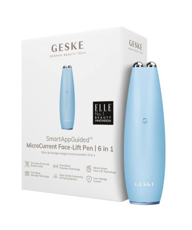 Geske |SmartApappGuided Microcurrent Face-Lift Pen |6 in 1 |Skincare tool with microstrom |Anti -aging device |Face lift |Young skin without wrinkles |Device for the face aquamarine