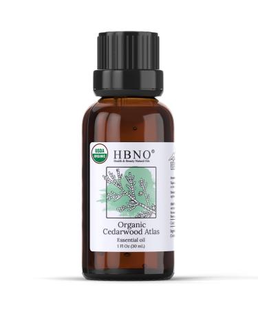 HBNO California Bottled Organic Cedarwood Essential Oil 1 fl oz (30ml) - USDA Certified Organic Cedarwood Essential Oil for Aromatherapy Soap Making DIY Fragrances Diffuser