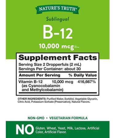 Nature's Truth Sublingual Vitamin B12 10000mcg Liquid | Natural Berry Flavor | 2 fl oz (Pack of 1) - Buy Online on GoSupps.com