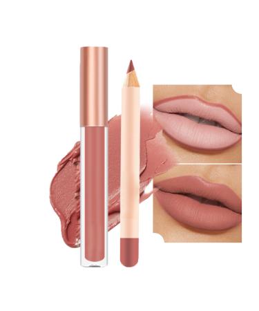 Nude Liquid Lipgloss - Lip Liner and Lipstick Set - Non-Sticky Long Lasting Waterproof Lip Stain - Highly Pigment Lip Stick & Lipliner Pencil - Lip Makeup Kits for Daily Makeup(07)