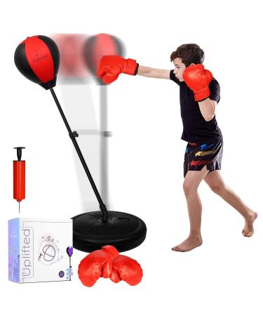SALLJOGO Free Standing Punching Bag for Kids 3yo & Up - Adjustable, Portable Heavy Duty Boxing Bag with Stand & Gloves for Motor Growth, Home Exercise & Self Defense Training