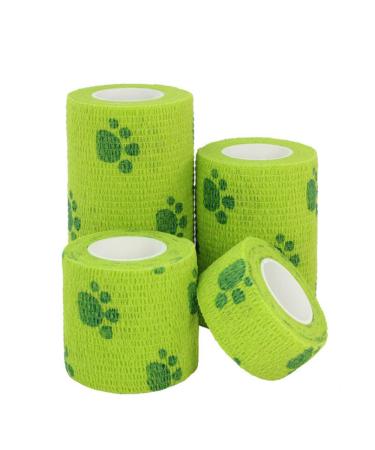 Cooliya 4 Rolls Elastic Non-Woven Pet Self-adhesive Bandage First Aid Medical Wrap for Dog Cat Horse (Green)