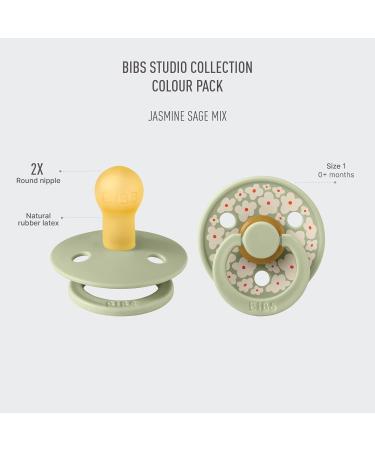 BIBS Colour Studio Schnuller 2-Pack - BPA-Free Cherry Shape Nipple Natural Rubber Size 1 (0-6 Months) Made in Denmark - Jasmine Sage - Buy Online on GoSupps.com