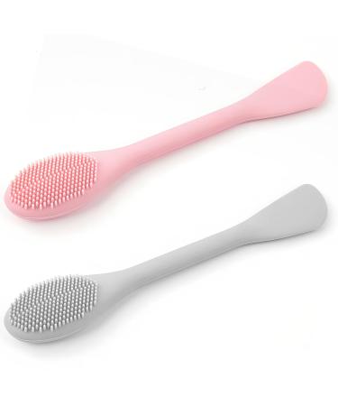 Silicone Face Mask Applicator: 2-Pack Facial Brushes for Mud Clay Charcoal - Soft Beauty Brush Tools (Pink+Gray)