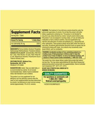 Spring Valley 45mg Slow-Release Iron Tablets - 30 Count Dietary Supplement - Buy Online on GoSupps.com