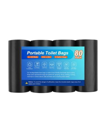80 Portable Toilet Bags for Camping, Biodegradable Porta Potty Bags 8 Gallon 1.1 Mil Thickened Toilet Waste Bags for 5 Gallon Bucket Toilet, Compostable Bags for Adults Outdoor Camping Car Travel