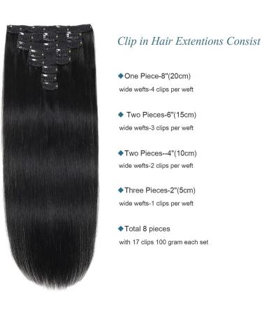 Clip in Hair Extensions Real Human Hair 8 Pieces Straight Real Remy Human Hair Full Head Human Hair Extensions Clip in Double Weft Real Remy Hair (18 Inch 1B Natural Black) 18 Inch #1B Natural Black - Buy Online on GoSupps.com