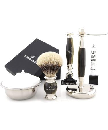 Jag Shaving Razor Set - 3-Part Lee Range with Silberspitz Brush 3 Blades & Shaving Stand - Premium Quality for an Ultimate Shaving Experience - Buy Online on GoSupps.com