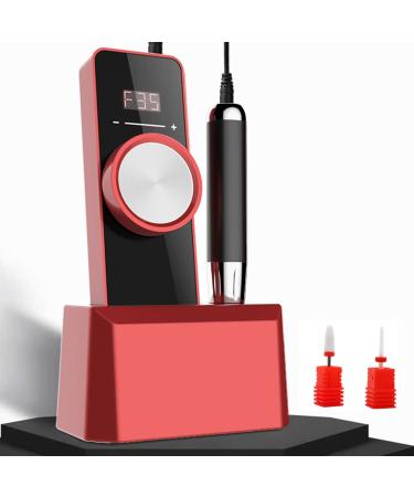 Portable Nail Drill Machine 35000RPM Rechargeable Smart LCD Display Electric Nail Files Drill Tool Kit Adjustable Speed for Manicure Pedicure for Acrylic Gel Natural Nails Red