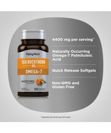 Piping Rock Sea Buckthorn Oil Capsules | 90 Softgels | Sea Buckthorn Berry Extract | with Omega-7 | Gluten Free Non-GMO - Buy Online on GoSupps.com