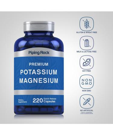 Piping Rock Potassium Magnesium Supplement | 220 Capsules | Non-GMO Gluten Free Premium Complex - Buy Online on GoSupps.com
