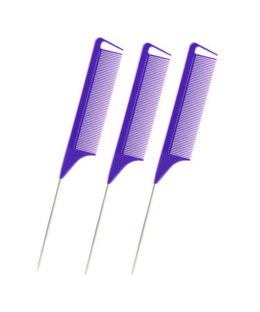 3Pcs Rat Tail Combs,Barber Styling Combs for Women,Anti Static Heat Resistant Hairdressing Comb (Purple)