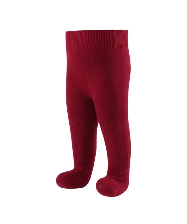 Cotton Baby Girls Socks Infant Toddler Pantyhose Cable Knit Legging Pants For Girls 1-2 Years Wine Red