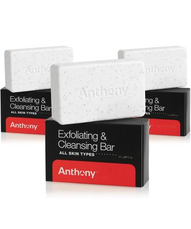 Anthony Mens Soap Bar Exfoliating Soap: Grapefruit Scent – Contains Cucumber Extract, Jojoba, Shea Butter, Squalane and Coconut Oils, Moisturizes & Exfoliates Body Skin 5 Oz 3 Pack