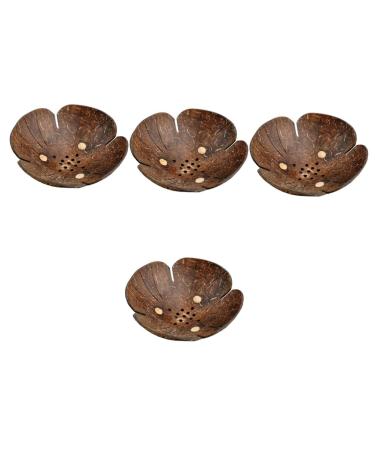 Ciieeo 4pcs Coconut Shell Soap Dish Soap Holders Draining Soap Holder Bar Soap Holder Wooden Soap Holder Bathroom Soap Container Wood Trim Coconut Shell + Wood Southeast Asia Bracket Coffeex4pcs 13x13cmx4pcs