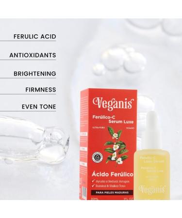 VEGANIS Ferulic C Luxe Serum 15% Vitamin C 1% Vitamin E & 0.5% Ferulic Acid Antioxidant Face Serum for Radiant Firm Looking Skin Helps Reduce the Appearance of Lines & Wrinkles Vegan Formula - Buy Online on GoSupps.com