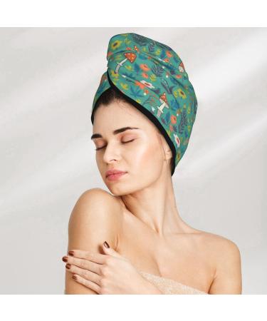 Hair Towel Wrap - Quick-Dry Towel Turban with Button for Effortless Hair Drying (Mushrooms & Flowers) - International Shipping - Buy Online on GoSupps.com