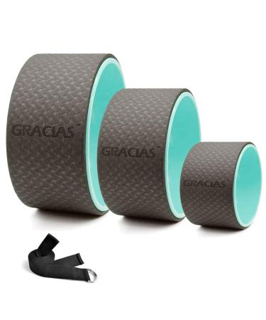 GRACIAS Yoga Wheel Set, Strong & Comfortable Sports Yoga Wheel for Back Pain, Stretching, Improving Flexibility, Free Yoga Strap & Guide (3 Pack, 13, 10, 6 inch) Green&Black