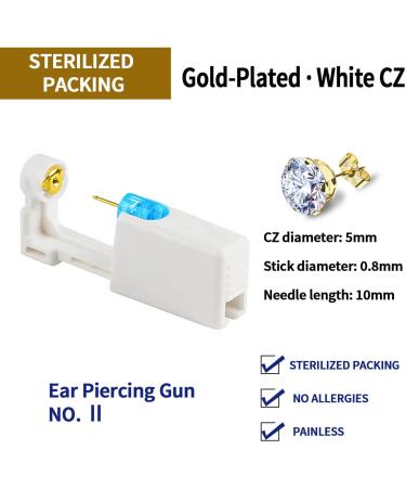 Gold CZ Diamond Ear Piercing Kit - Painless & Safe At-Home Piercing - Hypoallergenic Earrings Included - Buy Online on GoSupps.com