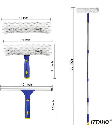 ITTAHO 12 Squeegee & 11 Microfiber Scrubber Combo with Stainless Steel Pole - Extendable Window Cleaner for Car, Shower & Glass Doors - Swivel Style - Sky Blue - Buy Online on GoSupps.com