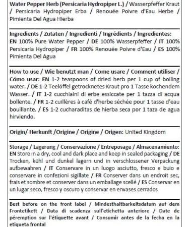 Herba Organica Water Pepper Herb Herbal Tea - Persicaria Hydropiper L - Herbe de Renou e Poivre d'Eau Tisane 100g - Buy Online on GoSupps.com