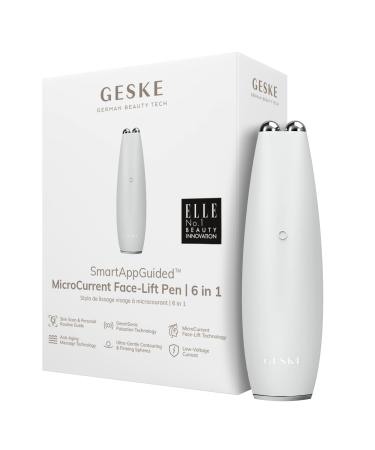 Geske |SmartApappGuided Microcurrent Face-Lift Pen |6 in 1 |Skincare tool with microstrom |Anti -aging device |Face lift |Young skin without wrinkles |Device for the face white